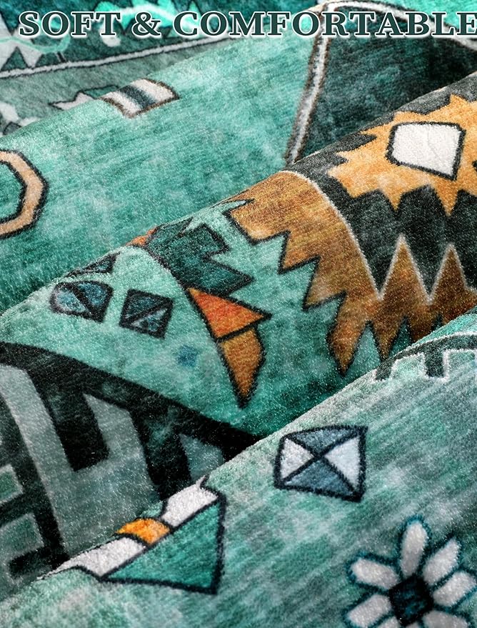 SERISSA Runner Rug for Hallways, Extra Long Boho Rug Ultra Soft Vintage Teal - Image 5