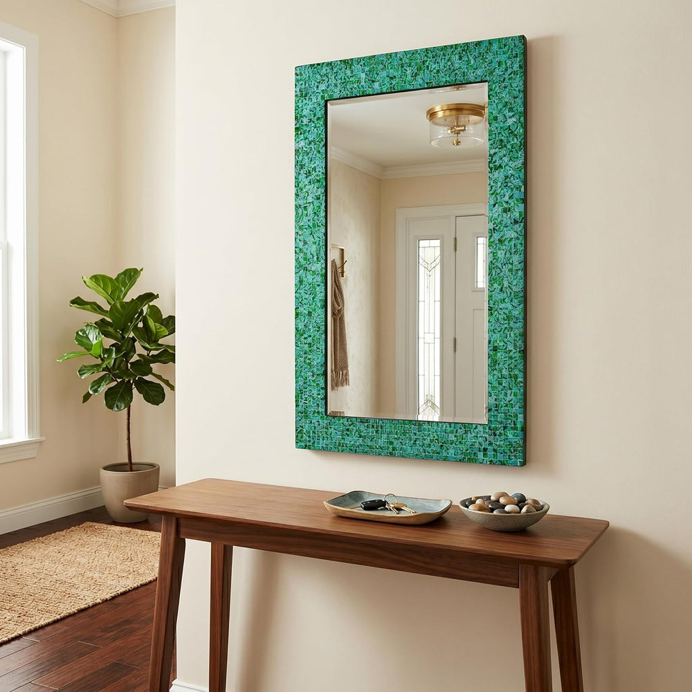 30" x 24" Handmade Mosaic Glass Wall Mirror, Decorative Framed Acce...