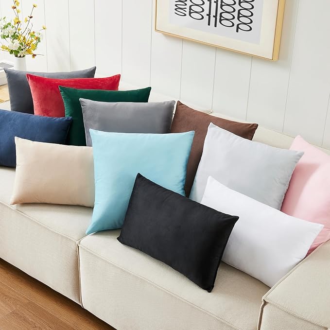 LANE LINEN Synthetic Down Filled Velvet Throw Pillow Inserts Pack of 2 White - Image 9