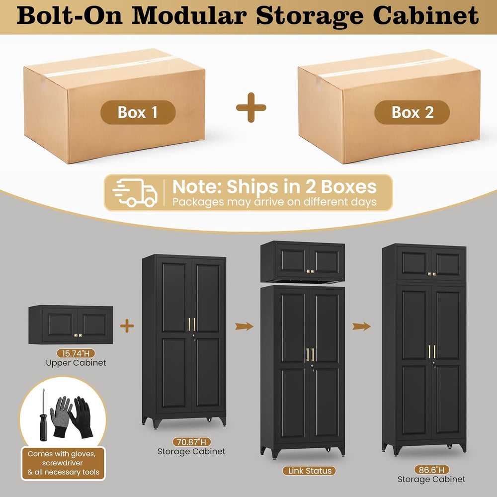 86" Metal Wardrobe Closet with Lock, Tall Armoire, Black