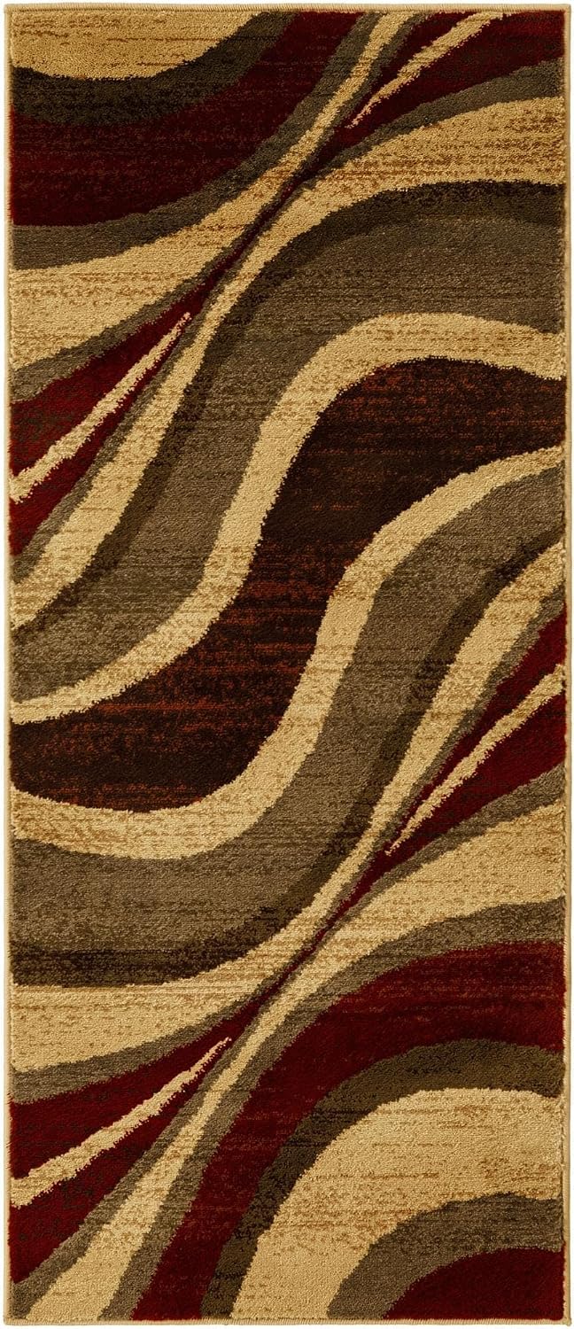 Rugs.com - Cafe Rug – 5 Ft Runner Beige Easy-Clean Runner Rug Modern Abstract Design for Hallways, Entryways, and Kitchens
