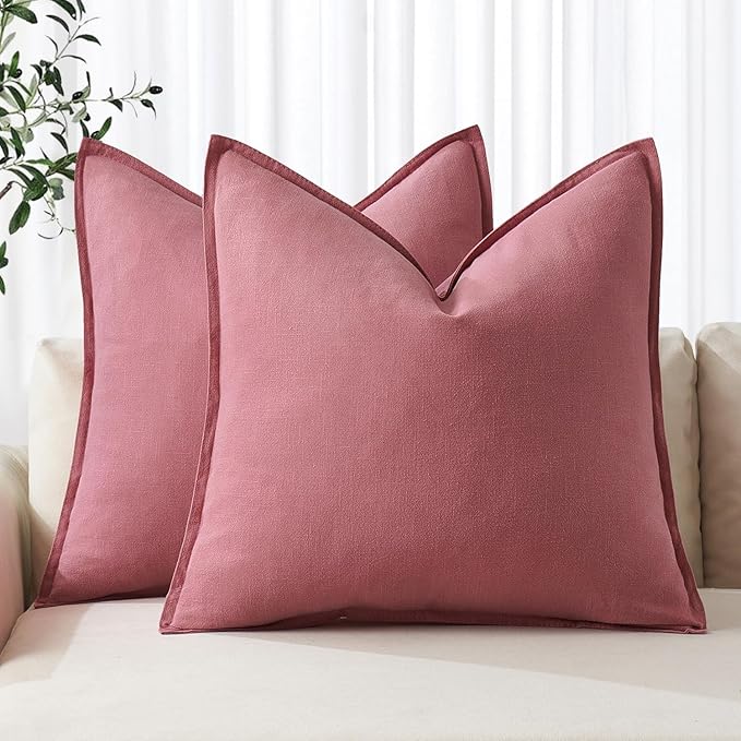MIULEE Decorative Linen Pillow Covers 18x18 Inch Cranberry Red ​Boho Farmhouse​ by MIULEE