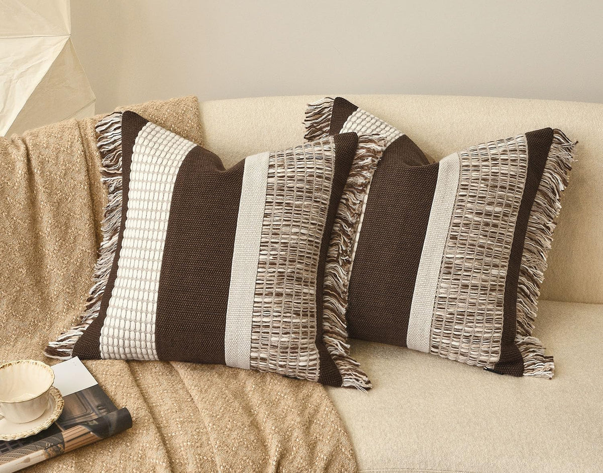 dark brown boho throw pillow cover 20x20" shown in use