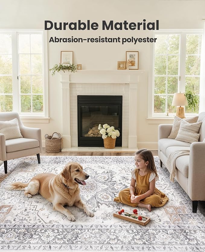 AMADA HOMEFURNISHING 8x10 Area Rugs, Low-Profile Large Washable Area Rug - Image 3