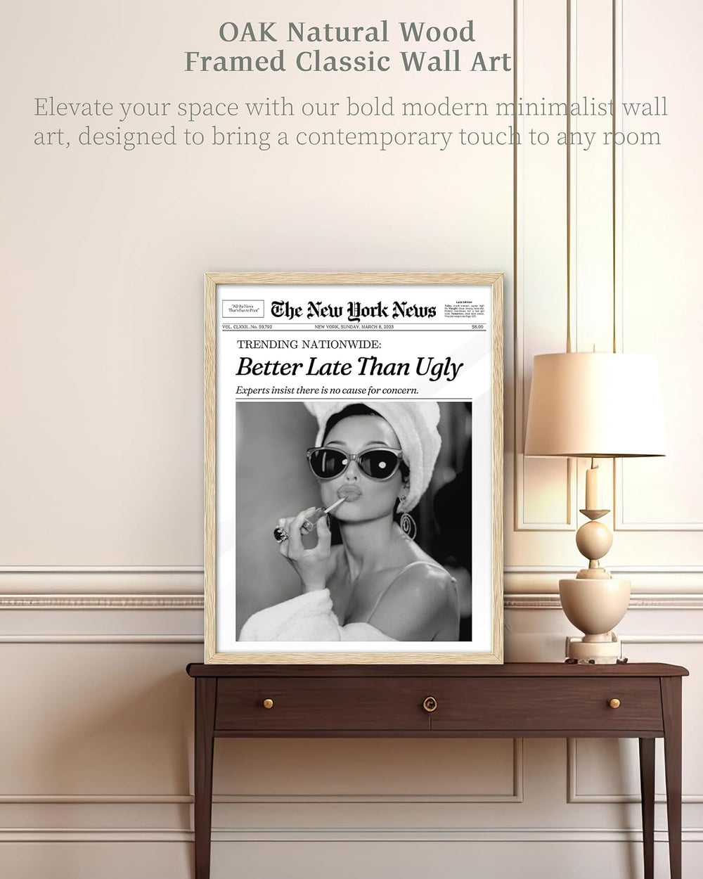 iHery 12x16in Audrey Hepburn Better Late Than Ugly Framed Bathroom Art