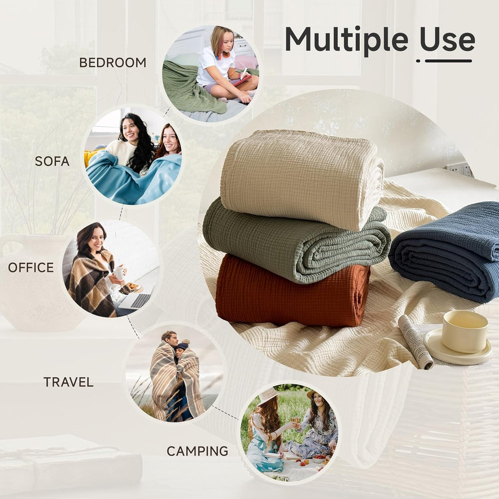 Simple&Opulence 100% Cotton Muslin Blanket King Size, Lightweight Breatha...