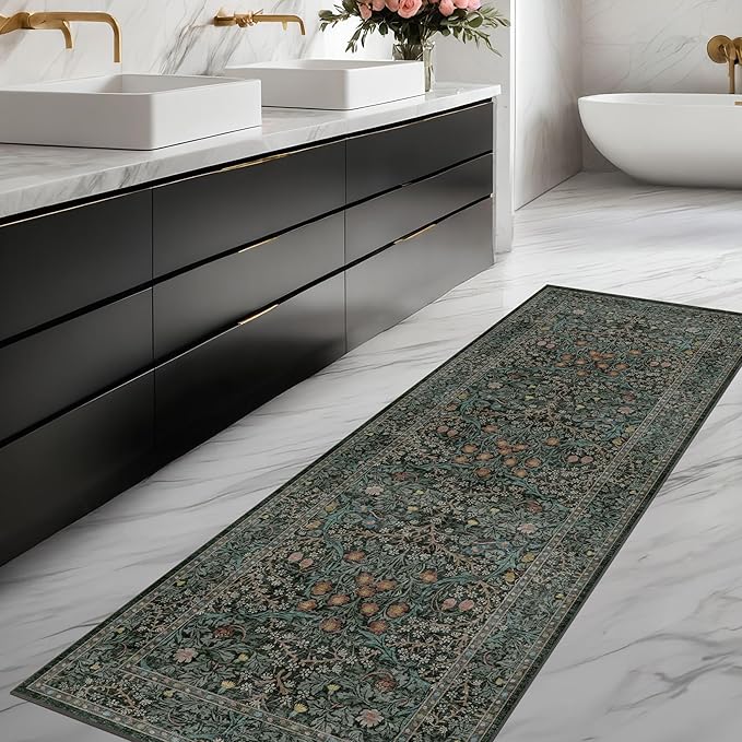 Dark Green 2x7 Long Washable Runner Rug Non Slip, Throw Rugs Runners by HazoHaus
