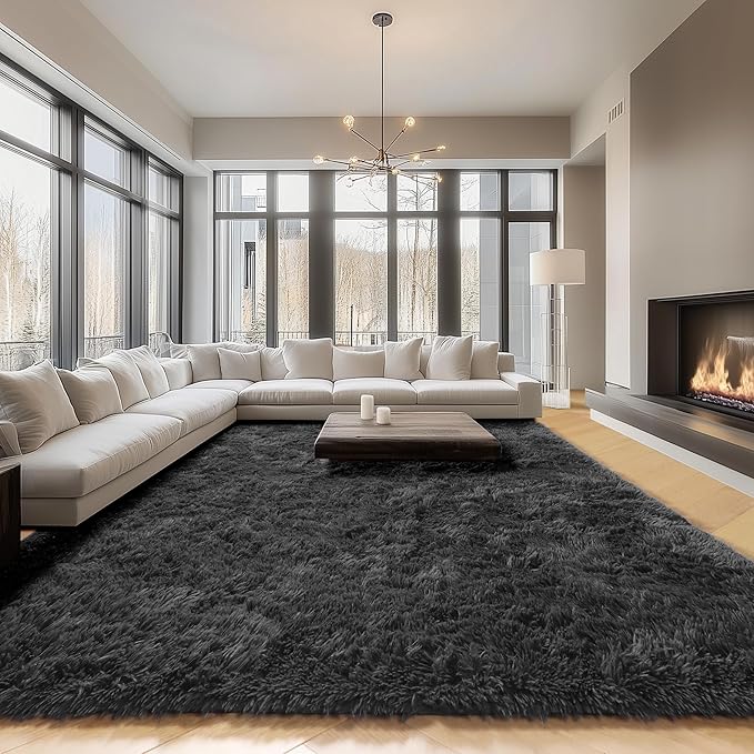 ONASAR Black Area Rugs 9x12 Living Room, Large Fluffy Shag Bedroom Rug - Image 4