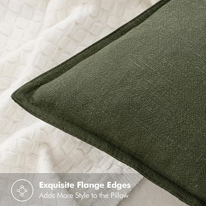 MIULEE Decorative Linen Pillow Covers 20x20 Inch Dark Olive Green Boho - Image 2