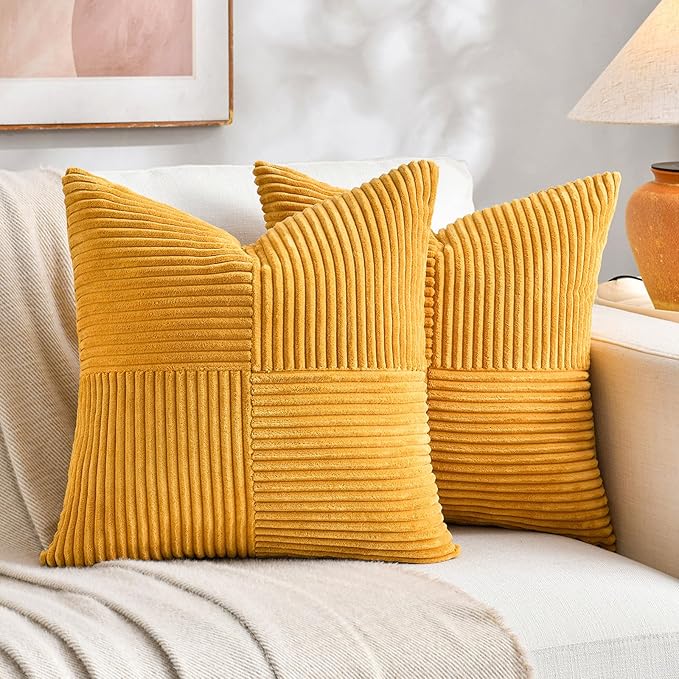 Fancy Homi 2 Packs Gold Yellow Spring Decorative Throw Pillow Covers 16x16 Inch by Fancy+Homi