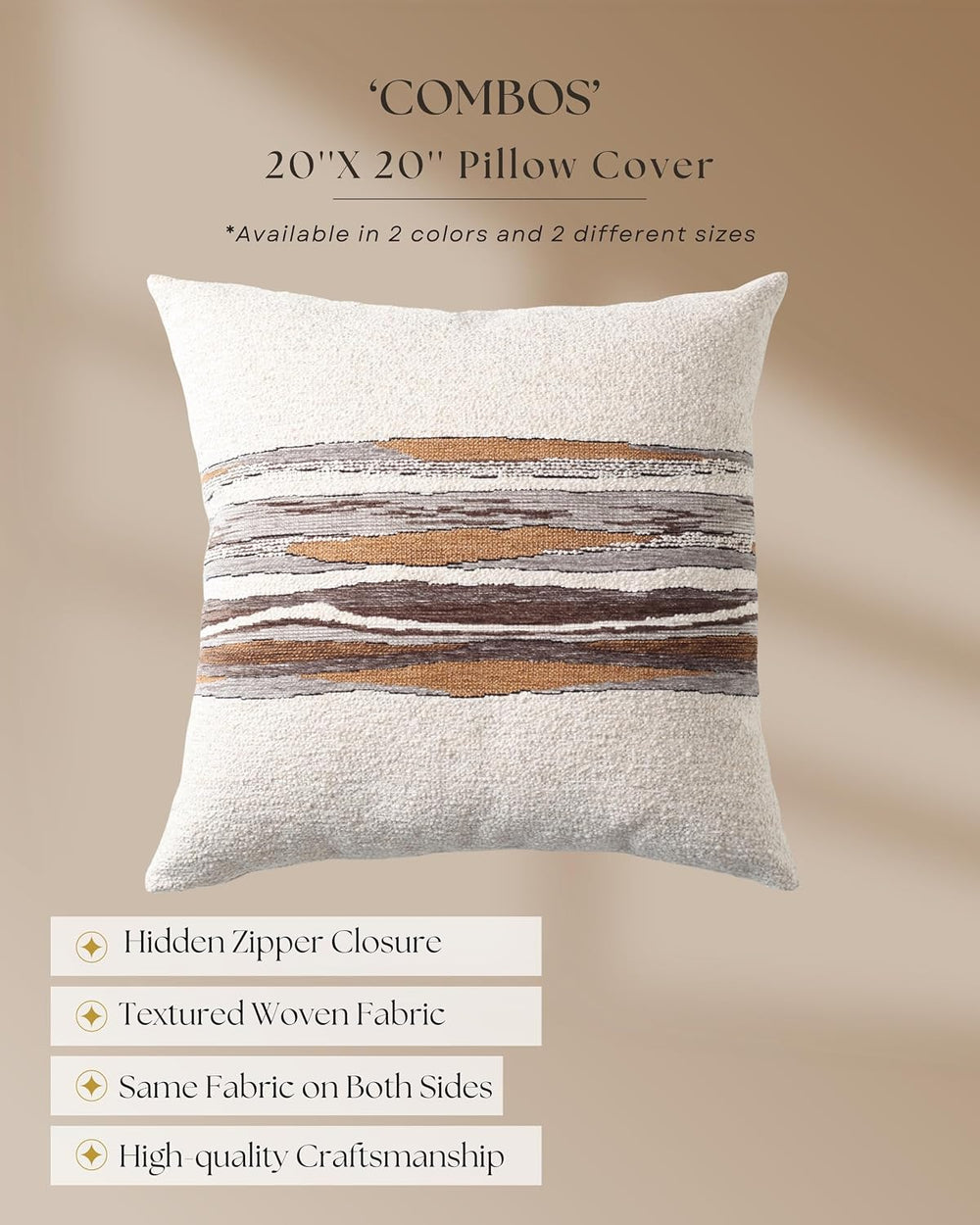 Throw Pillow Covers 20x20 Inch, Pack of 1 Textured Linen Blend with Woven Str...
