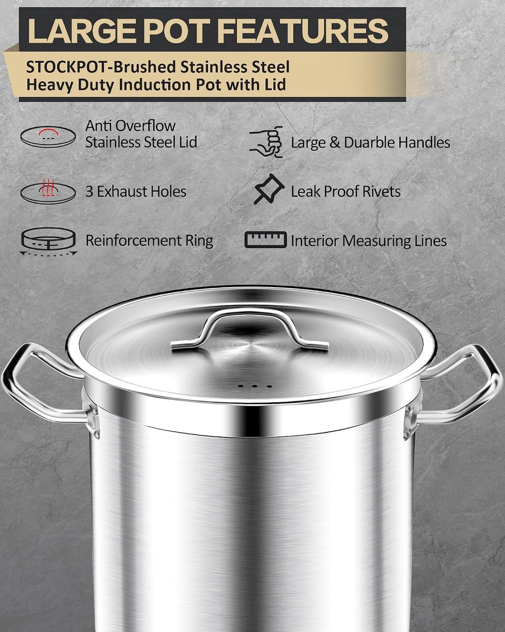 STOCKPOT Stock Pot 24 Quart - Commercial Grade Soup Pot With Lid - Nickel Fre...