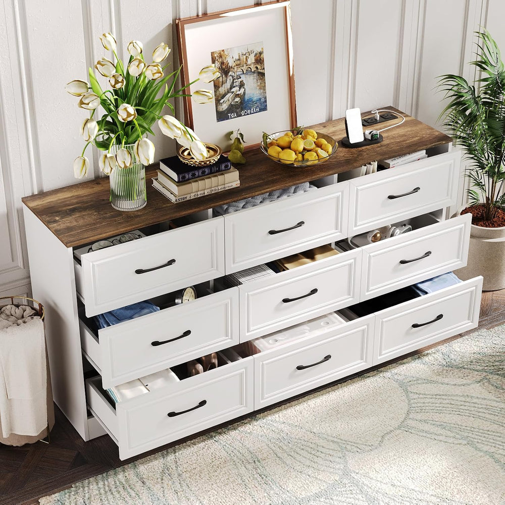 Fameill Dresser for Bedroom, 9 Drawer Wide Dresser Organizer with Charging St...