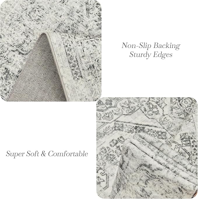 Soalmost 6x9 Area Rug for Living Room Floral Washable Non-Slip Gray Rugs for - Image 5