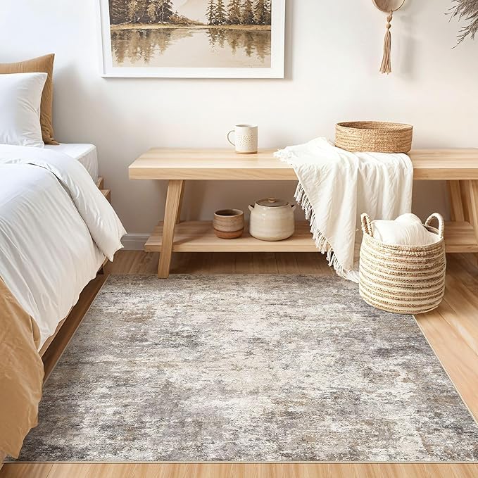 UERMEI Square Area Rugs : Washable 5x5 Neutral Modern Abstract Carpet - Image 2