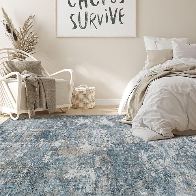 Nakagishi 7x9 Area Rugs Living Room: Washable Abstract Large Neutral Soft Rug - Image 4