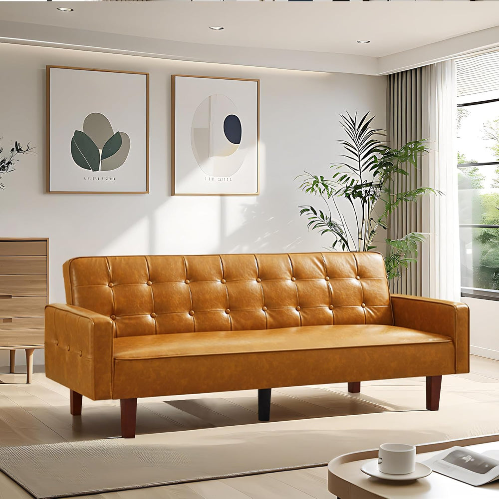 74" Futon Sofa Bed, Mid Century Modern Futon Couch, Small Sofa Cama, Lov...