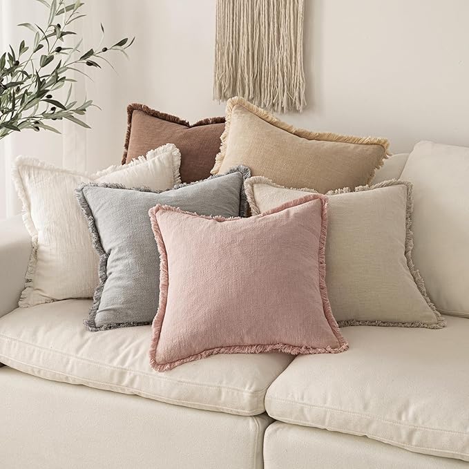 MIULEE Valentines Decorative Throw Pillow Covers Neutral Linen Fringe Throw - Image 5