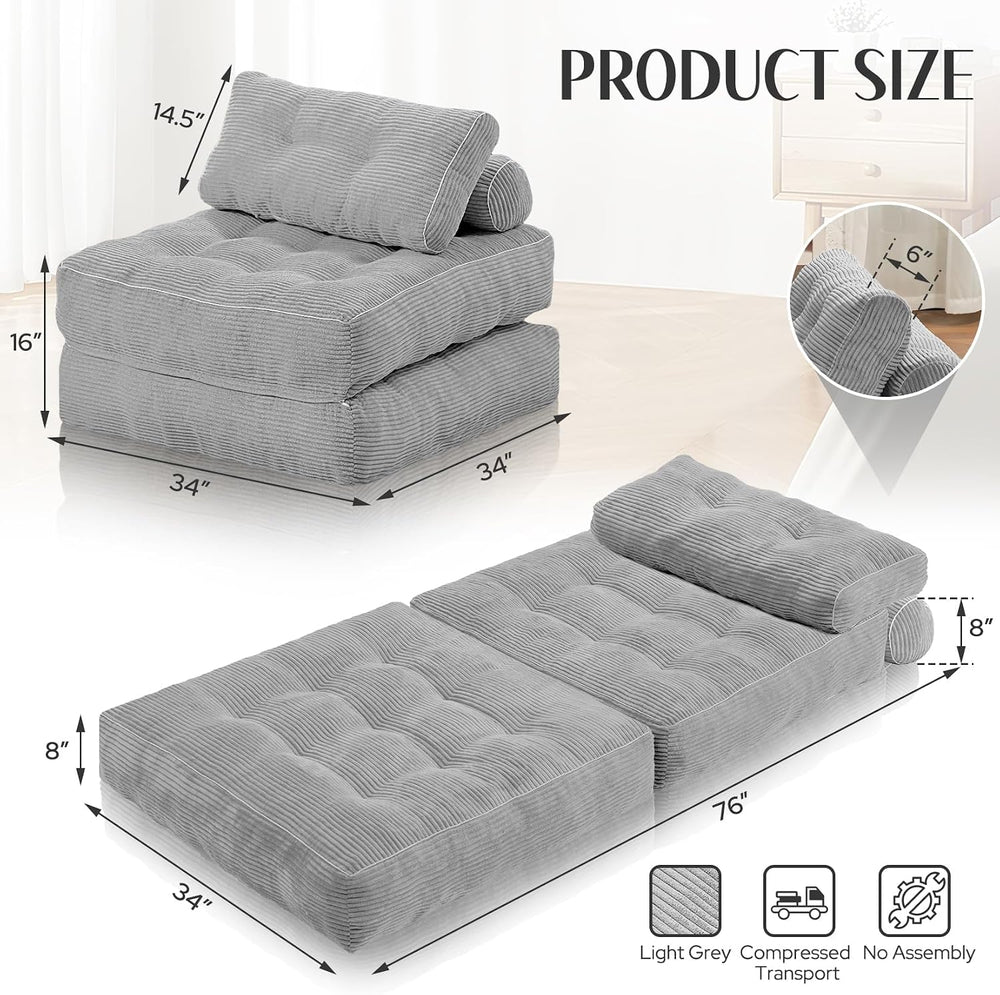 Folding Sofa Bed,Convertible Sleeper Chair Bed w/2-Pillow & Handle