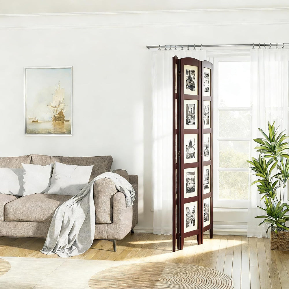 SZQINJI 3 Panel Photo Room Divider Screen, Walnut