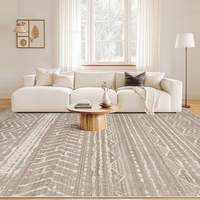 Nakagishi 10x14 Area Rugs Living Room: Washable Boho Large Neutral Modern Soft - Image 4