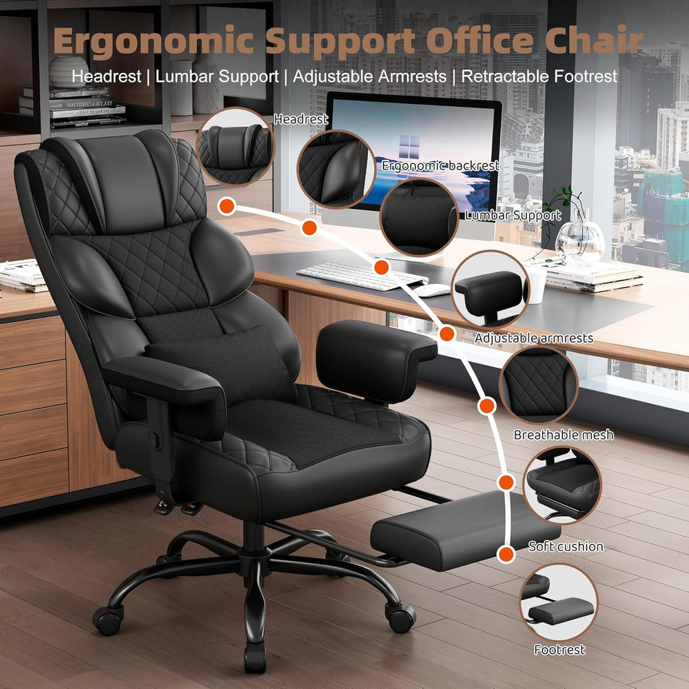 Vonesse Big and Tall Office Chair, Desk Chair with Soft Adjustable Armrests, ...