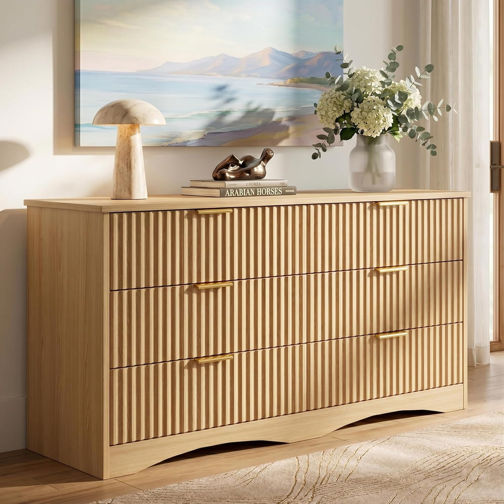 JUMMICO Dresser for Bedroom, 47.2" Fluted Wood Chest of Drawers, Natural