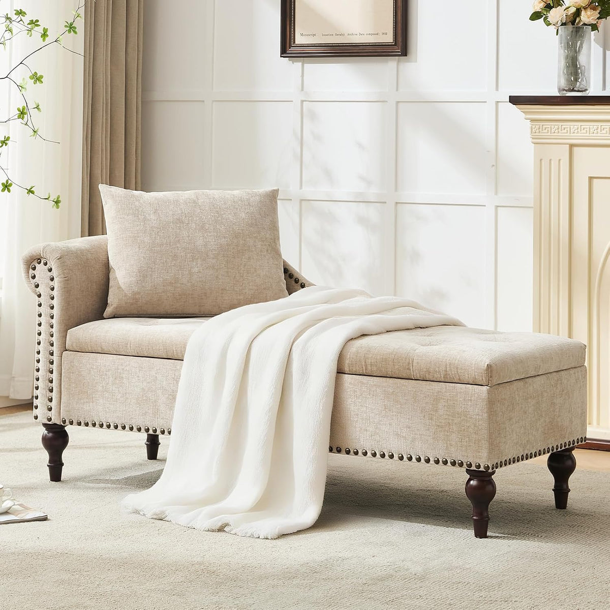 softhion velvet chaise lounge with storage & left, main product view