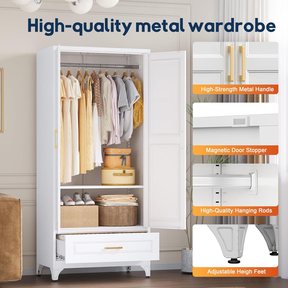 71" Armoire Wardrobe with Drawer and Hanging Rod
