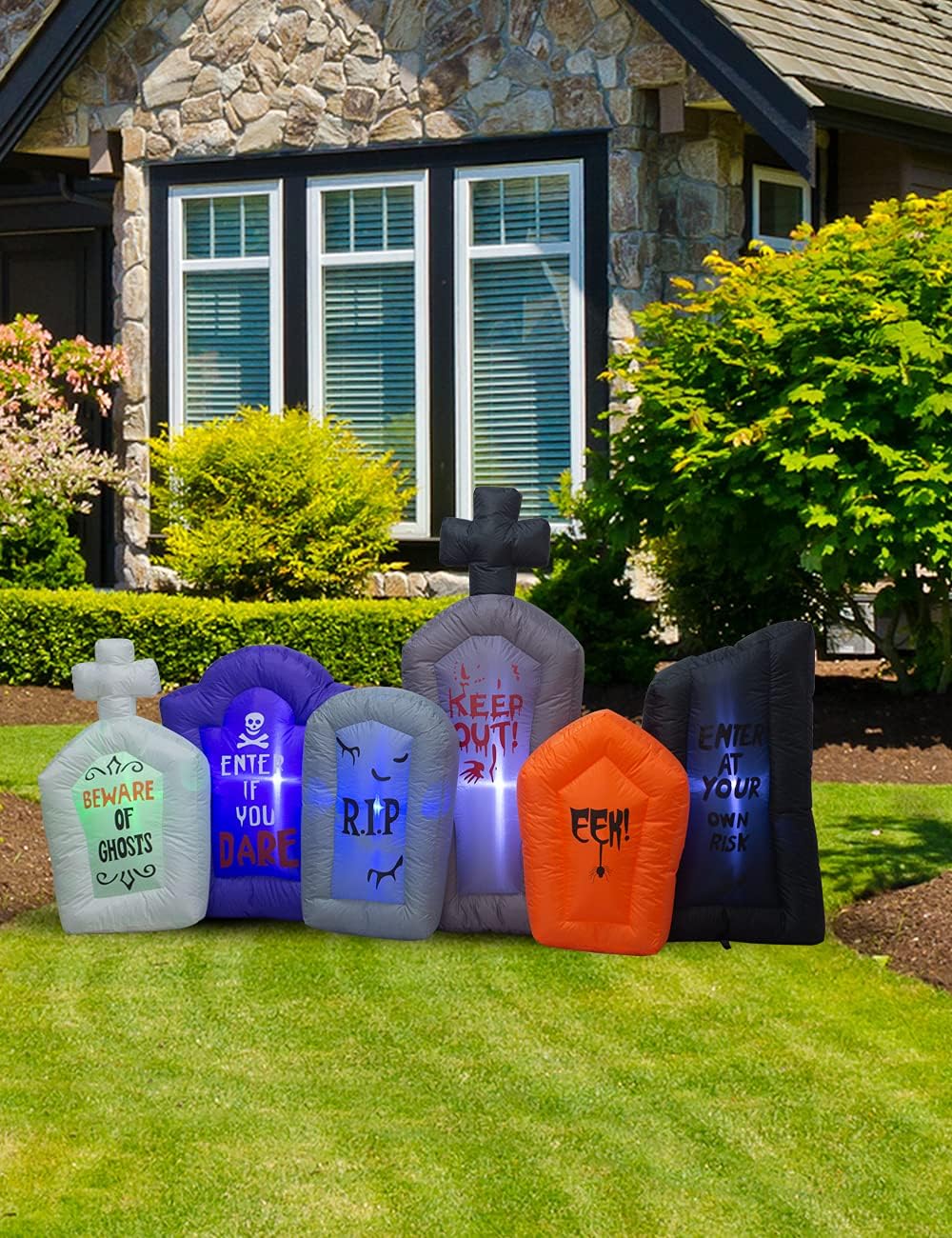 7.5 Foot Long Halloween Inflatable Tombstones Collection with LEDs