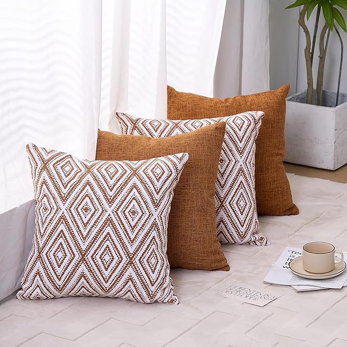 HPUK Decorative Throw Pillow Covers Set of 4 Geometric Design Linen Cushion - Image 7