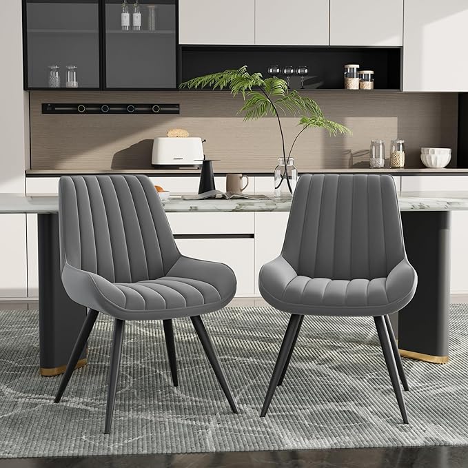 Mid Century Modern Dining Chairs Set of 6, Soft Cushion Upholstered Fabric Ki...
