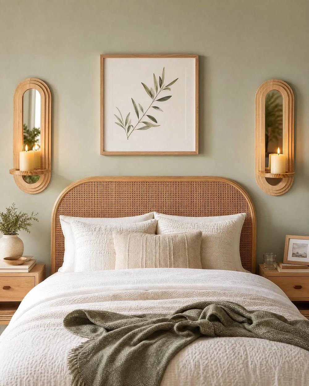 Wood Wall Sconce Candle Holder with Mirror - Set of 2 Wooden Candle Holders,F...