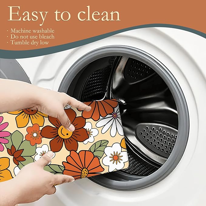 Retro 70s Groovy Flowers Dish Drying Mats 18x24 Inch, Daisy Boho Dish Pad - Image 5