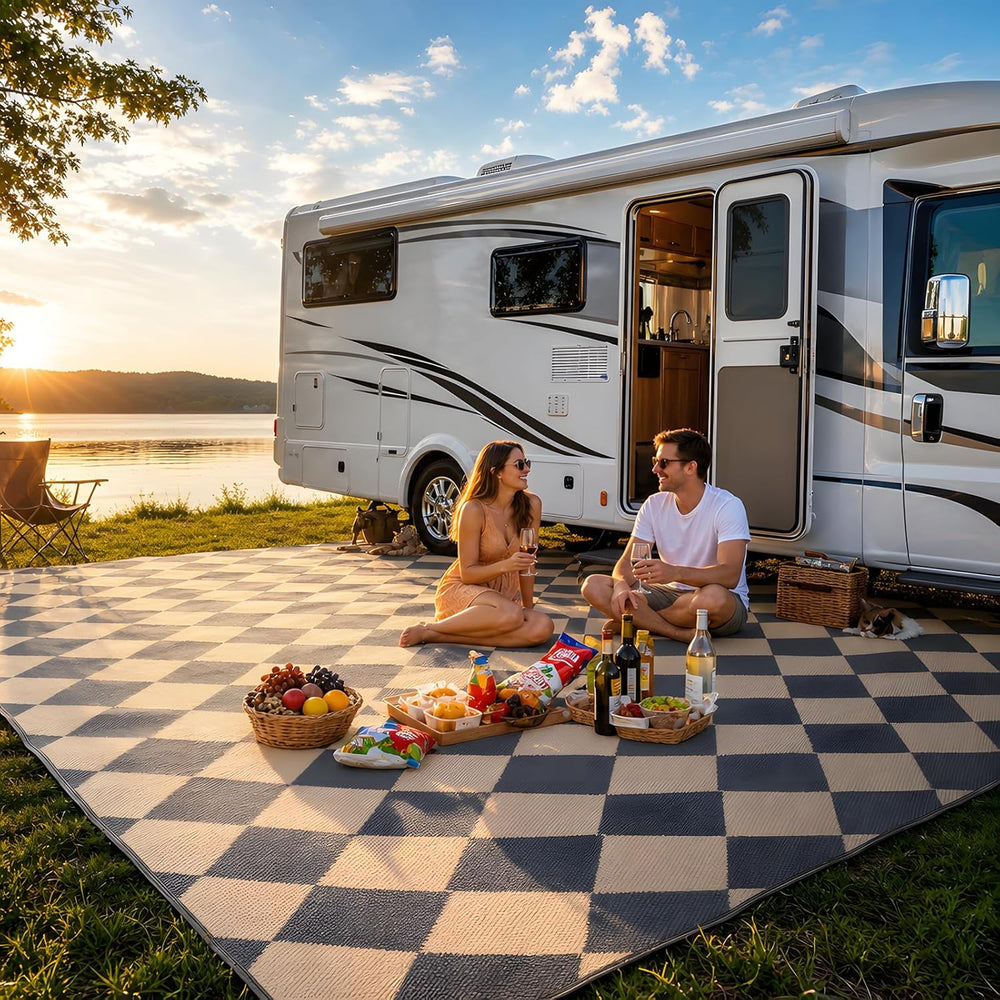 fifame 9x18 Outdoor Rug, Plastic Woven Patio Mat, Waterproof RV Camping Rug