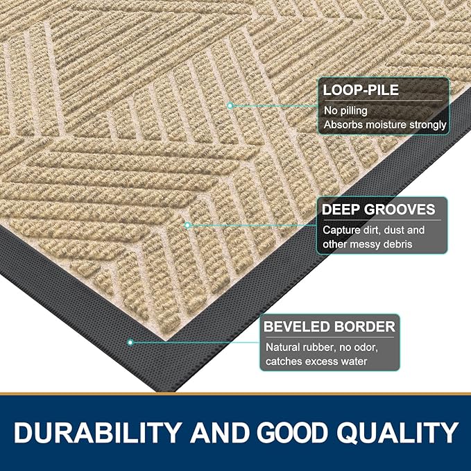Smiry Front Door Mat Outside Entrance, Heavy Duty Sturdy Natural Rubber Doormat - Image 4