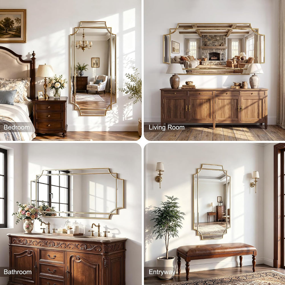 Full Length 47"x24" Beveled Gold Mirror for Wall, Gold Traditional ...