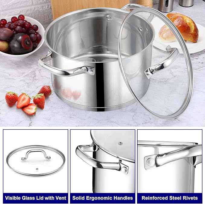 LIANYU Stainless Steel Stock Pot, 8 QT Large Soup Pot - Image 3