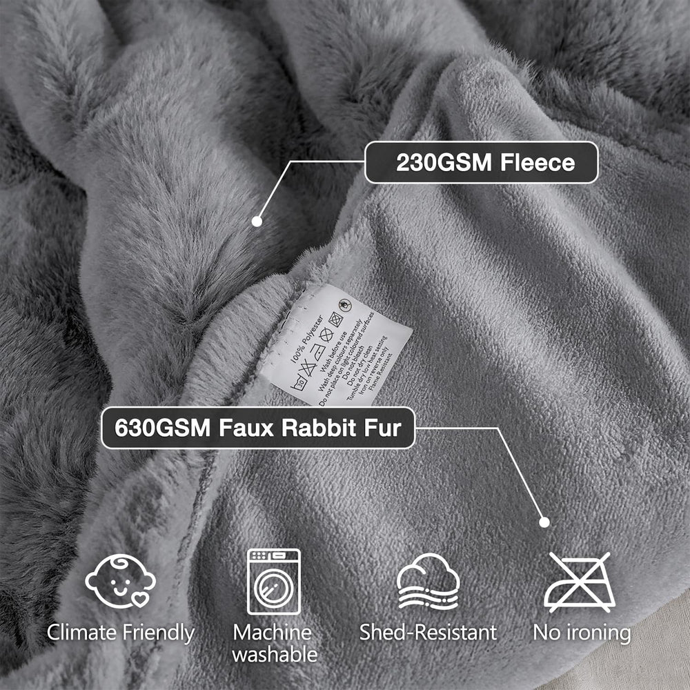 Gray Blanket Twin Size 60x80 Soft Fluffy Faux Fur Bed Cover Fuzzy Plush Bubbl...