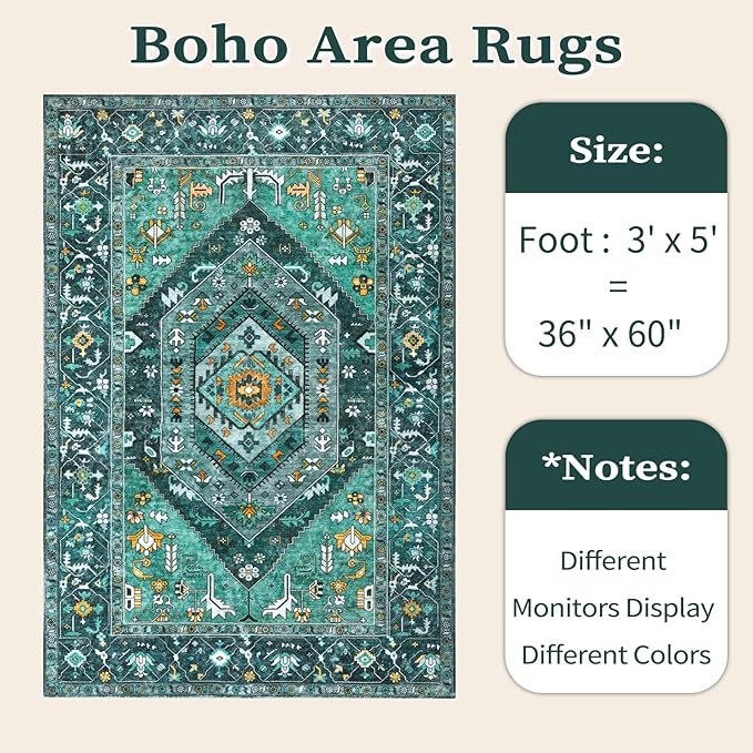SERISSA Area Rug 3x5 Boho Teal Rugs - Image 6