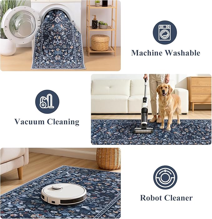 HEBE Washable Hallway Runner Rug 2'x 8' Non Slip Kitchen Rugs Runner, Low Pile - Image 5