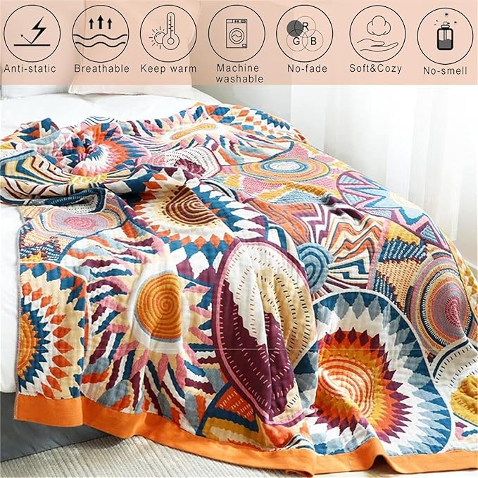 MSGKV Boho Throw Blanket for Bed Couch, 100% Cotton Throw Blankets 80''x90'' - Image 6