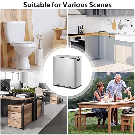 SUPER DEAL Kitchen Trash Can 16 Gallon 60L Dual Stainless Steel Garbage and - Image 2