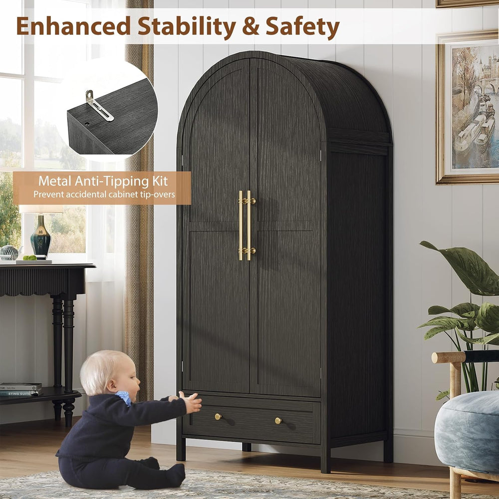 VINGLI Arched Wardrobe Closet Armoire with Doors and Drawer, Bedroom Armoires...