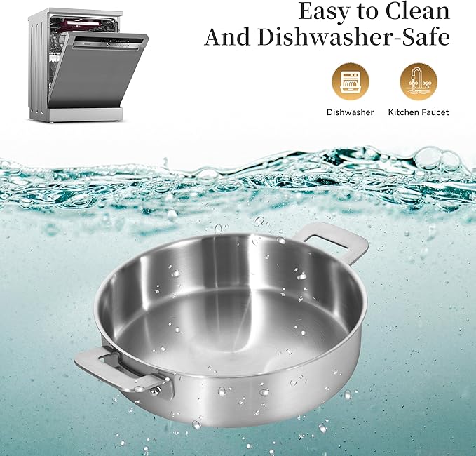 LOLYKITCH 8.5-10 Inch Tri-Ply Stainless Steel Frying Pans and 12 Inch Sauté Pan