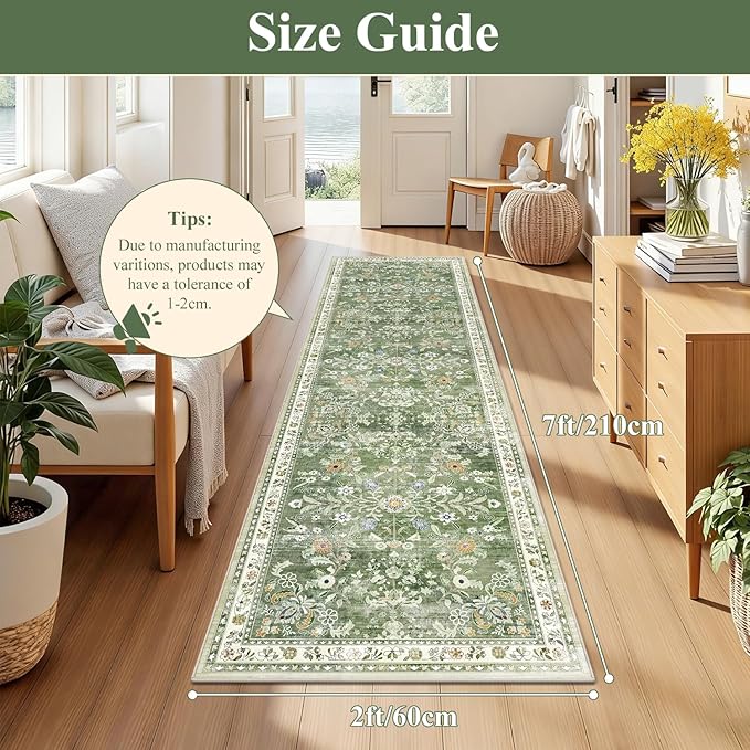 Yamaziot Washable Runner Rug 2x7 – Non Slip Boho Floral Hallway Runner Rug - Image 2