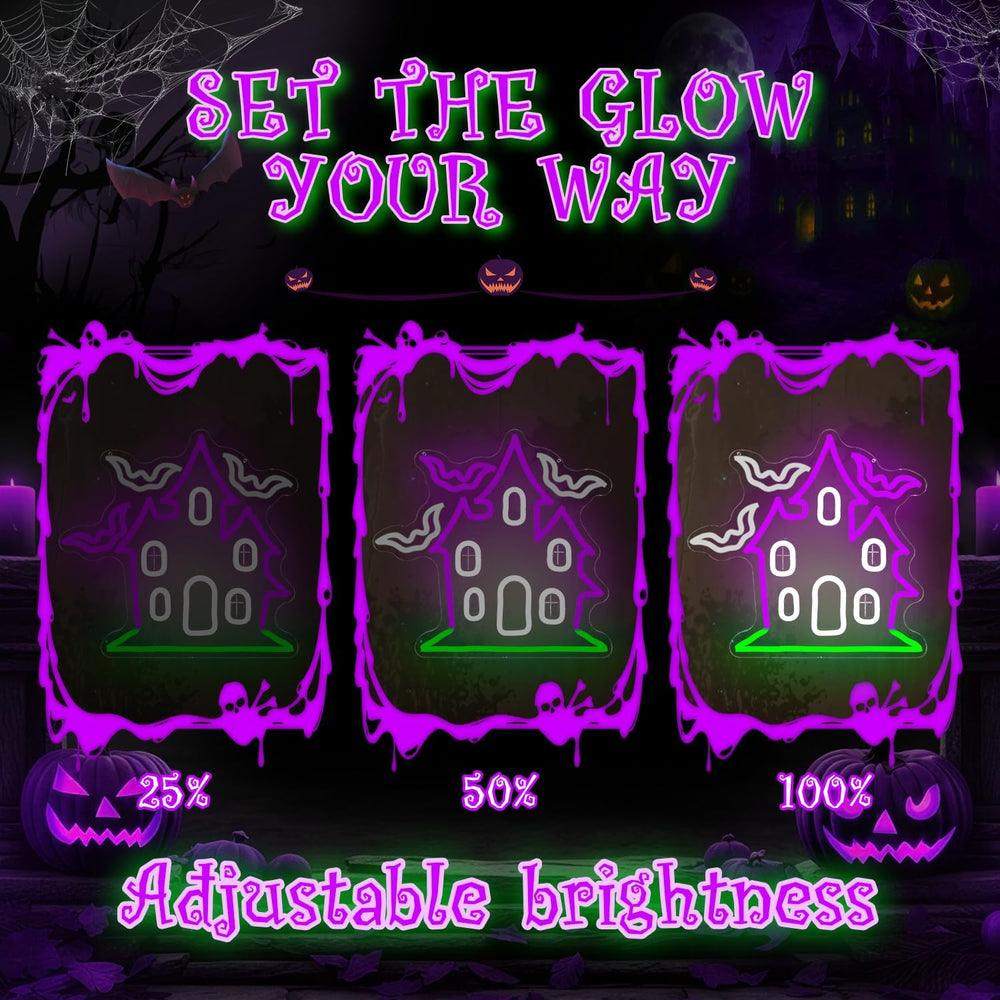 Haunted House with Flying Bat Halloween Neon Sign Dimmable Led Wall Decor