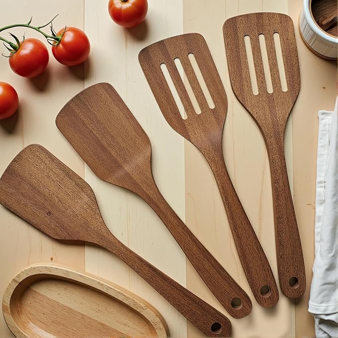 4 Pack Wooden Spatula for Cooking, Non-stick Turner Acacia Wood Spatula for - Image 3