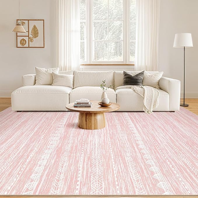 Nakagishi Pink Rugs for Bedroom Girls: 5x7 Washable Boho Large Neutral Area Rug - Image 6