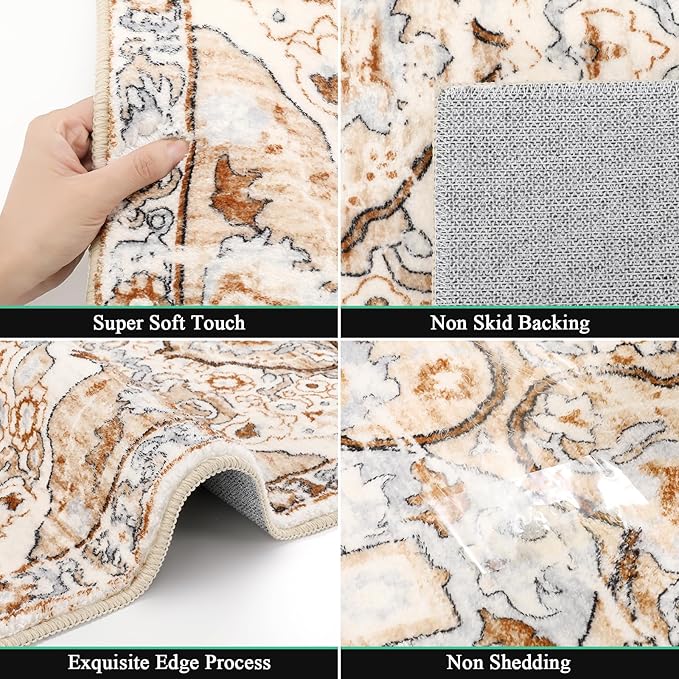 HEBE Hallway Runner Rug 2'x8' Washable Vintage Distressed Area Rugs Non Slip - Image 3